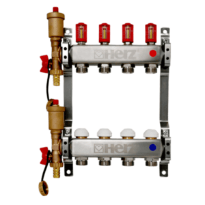 HERZ – Nerezové rozdeľovače, DN25, 3 l/min, s odvzdušňovacím a vypúšťacím ventilom
