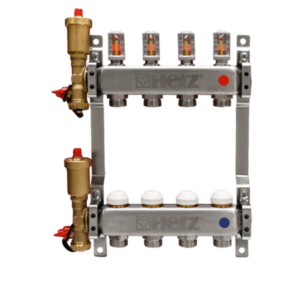 HERZ – Nerezové rozdeľovače, DN25, 6 l/min, s odvzdušňovacím a vypúšťacím ventilom